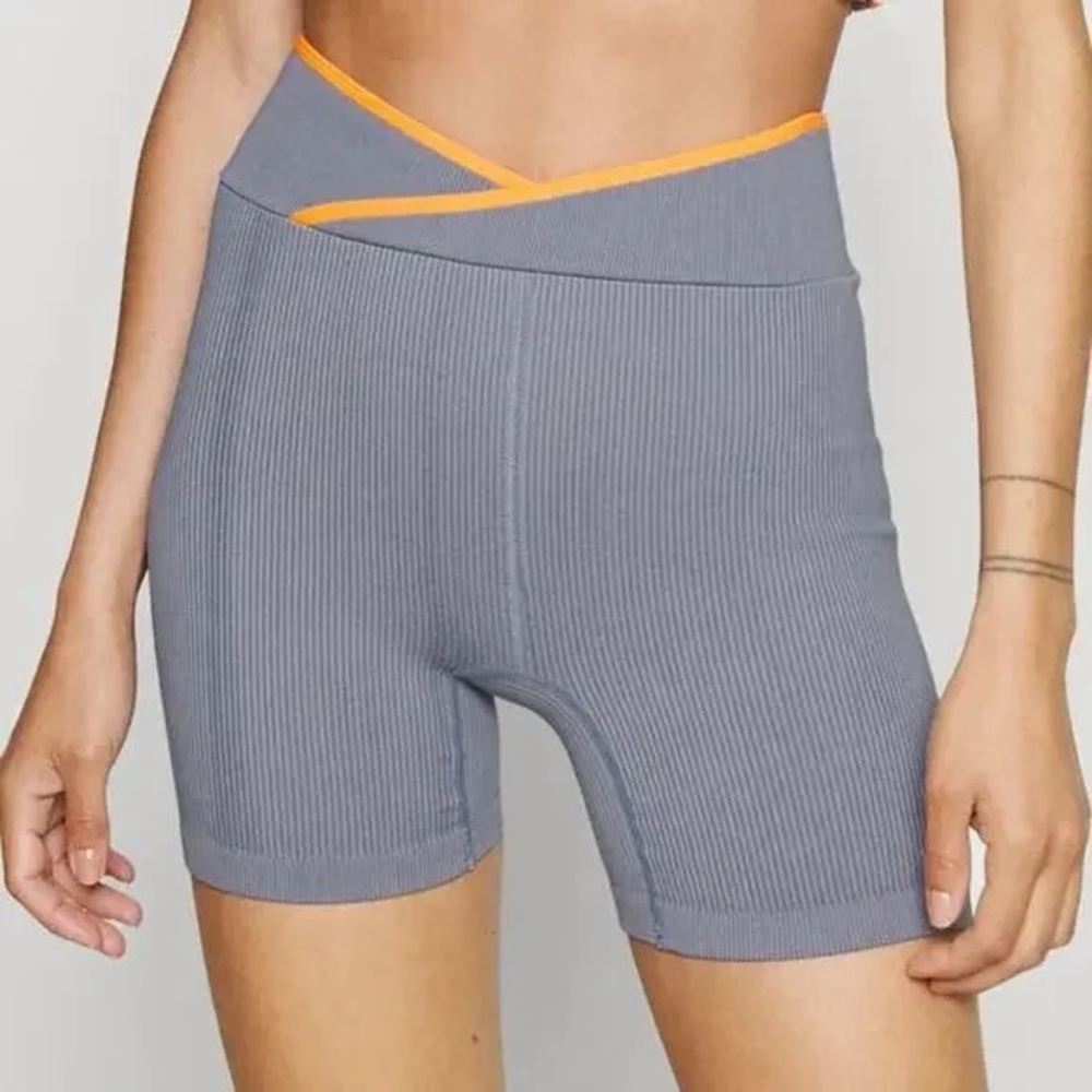 Free People Movement Ribbed Biker Shorts in Denim Grey Combo, Size: M/L